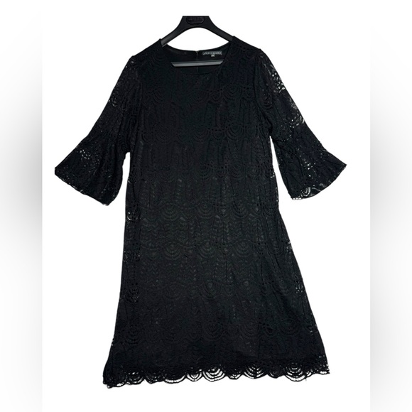 Dress Womens Black Lace Size 18w Overlay 3/4 Bell Sleeves Feminine Romantic - Picture 2 of 12